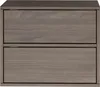 A close-up front view of a wooden nightstand with two drawers. Náhľad obrázku produktu
