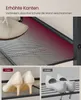 A marketing image showcasing a shoe rack with a feature highlighting raised edges to prevent shoes from scratching walls, and a comparison of the product's shoe heels with another brand's. Produktbild-Vorschau