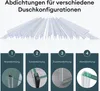 An image showing various shower seals and four different application examples. Produktbild-Vorschau