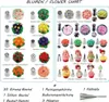 A collage of various cake decorating tips and examples of flowers made with them, along with a list of included items. Anteprima dell’immagine prodotto