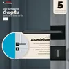 A marketing image showcasing a black door handle set with text highlighting its features and warranty. Produktbild-Vorschau