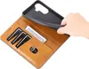 A hand is holding a phone case, showing its interior card slots and a bill. Produktbild-Vorschau