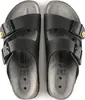 A top-down view of a pair of black Birkenstock sandals on a white background. Produktbild-Vorschau