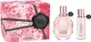 A gift set of Viktor & Rolf Flowerbomb perfume, including a large bottle and a travel-sized bottle, presented with its floral-patterned gift box. Produktbild-Vorschau