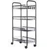 A black metal rolling cart with four shelves against a white background. Náhled obrázku produktu