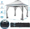 A diagram showing the dimensions of a pop-up gazebo, with a smaller inset image of the gazebo packed in a car trunk and its carrying bag. Produktbild-Vorschau