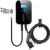 A black electric vehicle charging station mounted on a white background, with its charging cable and plug displayed. Produktbild-Vorschau