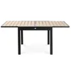 A table with a light-colored slatted top and black legs, shown from the front against a white background. Produktbild-Vorschau