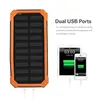 A solar power bank is shown next to two charging devices, illustrating its dual USB charging capability. Anteprima dell’immagine prodotto