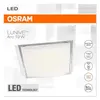 A product shot of an Osram Lunive Arc LED light fixture, presented on a light gray and white background with various feature callouts. Produktbild-Vorschau