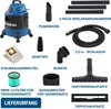 A collection of vacuum cleaner accessories and parts laid out on a white background, with the main vacuum cleaner unit visible on the left. Produktbild-Vorschau