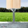 A wooden post is mounted on a concrete base using a metal adjustable post foot. Produktbild-Vorschau