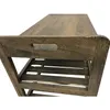 Close-up view of a wooden bench with a slatted shelf. Podgląd zdjęcia produktu