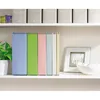 A row of colorful binders on a shelf, with a framed picture and a bowl of decorative balls to the right. Produktbild-Vorschau