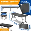 Collage of images showing a folding table and bench set, its dimensions, and how it folds for storage. Produktbild-Vorschau