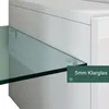A close-up view of a white high-gloss TV cabinet with a glass shelf. Náhled obrázku produktu