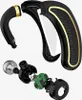 An exploded view of a black and gold Bluetooth headset, showing its internal components. Produktbild-Vorschau