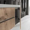 80 cm Badmöbel- Set in goldeiche geriffelt mit Spiegel  | Produktbild-Vorschau 3