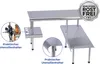 A stainless steel kitchen shelf with two tiers and an accessory holder, shown with close-up insets highlighting features. Anteprima dell’immagine prodotto