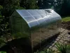 A greenhouse is situated in a garden setting, surrounded by greenery and a stone pathway. Anteprima dell’immagine prodotto