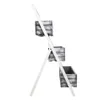 A three-tiered wooden planter stand with gray planters against a white background. Náhled obrázku produktu