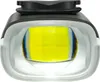 A close-up front view of a bicycle headlight. Produktbild-Vorschau