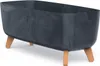 A dark gray planter with a marbled pattern sits on four light brown legs against a white background. Náhled obrázku produktu