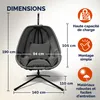 CASARIA® Fauteuil suspendu gris avec coussin structure Voir les images du produit 2