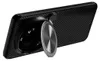 The back of a black smartphone case with a carbon fiber texture and a built-in ring stand is shown. Produktbild-Vorschau