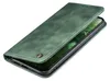 A green flip cover case for a smartphone, shown from a diagonal angle with the cover partially open. Produktbild-Vorschau