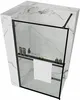 A modern shower enclosure with a black frame and glass panels, featuring a shelf with toiletries and a towel. Anteprima dell’immagine prodotto