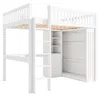 A white loft bed with integrated storage and a desk. Produktbild-Vorschau