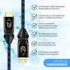 A marketing image showcasing an HDMI cable with various feature callouts. Produktbild-Vorschau