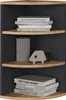 A corner shelf unit with books and decorative items. Voir les images du produit