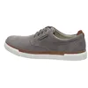 A side view of a gray men's sneaker with a white sole and brown accents. Produktbild-Vorschau