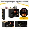 A multi-panel image showcasing a black bar cabinet with a wooden countertop, highlighting its storage features like shelves, drawers, and a wine rack. It also includes close-ups of the snack shelf on the door and the drawers. Anteprima dell’immagine prodotto