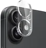 A close-up shot of a clear camera lens protector placed over the camera lenses of a black smartphone. Produktbild-Vorschau