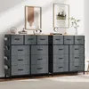 Two gray fabric dressers with wooden tops are shown side-by-side against a white wall with artwork. Náhľad obrázku produktu