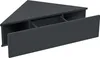 A dark gray corner shelf unit with two open compartments and a front panel that appears to be a drawer face. Voir les images du produit