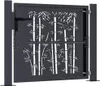 A dark gray metal garden gate with a white bamboo design cut out. Produktbild-Vorschau