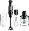 A hand blender and its accessories are displayed against a white background. Produktbild-Vorschau