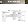 A diagram showing the dimensions of a white L-shaped desk. Produktbild-Vorschau