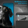 A close-up of a smartphone camera lens protector with marketing text. Produktbild-Vorschau