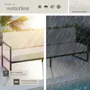 A split image showing a garden sofa in sunny weather on the left and in the rain on the right, highlighting its weather resistance. Náhled obrázku produktu