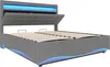 A grey upholstered bed frame with blue LED lighting. Náhľad obrázku produktu