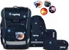 A set of school supplies with a space theme, including a backpack, a smaller backpack, and two pencil cases, along with decorative space-themed stickers. Produktbild-Vorschau