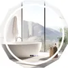A modern bathroom with a freestanding bathtub and a large window overlooking a mountainous landscape. Podgląd zdjęcia produktu