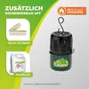 A product image showing a heater and related accessories with marketing text and dimensions. Produktbild-Vorschau