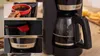 A collage of close-up shots of a Bosch coffee maker, showing its filter, lid, and logo. Voir les images du produit