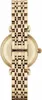 A close-up, top-down view of the back of a gold-colored watch with a metal band. Produktbild-Vorschau